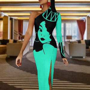 Queen Diva Aquamarine Half Sleeve Slit Dress