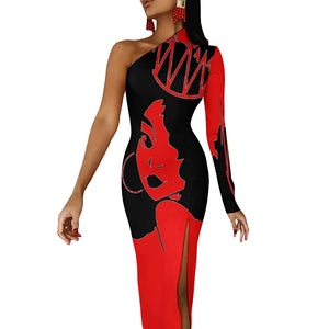 Queen Diva Red Half Sleeve Slit Dress
